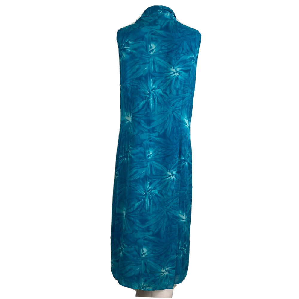 Tess Dress Womens Sz 10 Teal Blue 100% Silk Tie Neck Chiffon Layer Midi - Picture 6 of 6